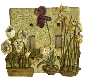 VTG Irises Garden Flowers Floral Double Toggle Switch Wall Plate Cottage Rustic - Picture 1 of 11