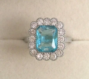 Vintage Jewellery Gold Ring Aquamarine and White Sapphires Antique Deco Jewelry - Picture 1 of 7