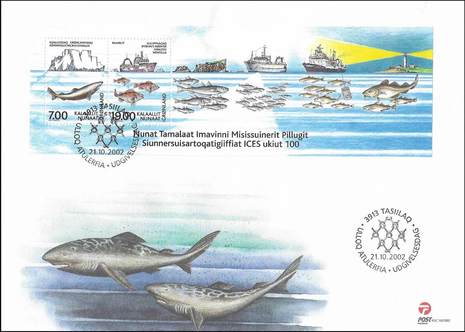 Deep Sea Fishing Redfish And Greenland Shark Greenland Denmark FDC Sheet 2002 - Image 1 of 1