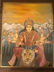 Indische Miniaturmalerei Hindu-Göttin Durga Ma handgefertigte Kunst  - Bild 1 von 3