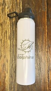 Miami Dolphins Metal Water Bottle 24oz With Engraved Logo. NEW! Flip Lid