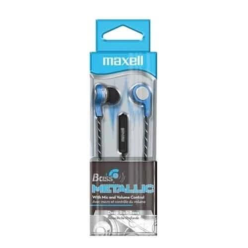 Fones de ouvido intra-auriculares Maxell Bass13 metálicos com controle de volume de microfone música azul - Imagem 1 de 1
