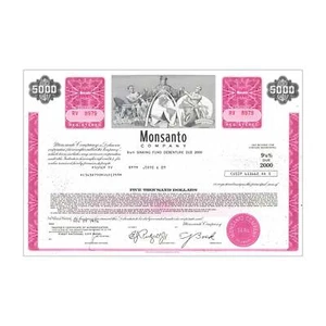 Monsanto Co. Stock Certificate // 5,000 Shares // Pink // 1970s - Picture 1 of 2
