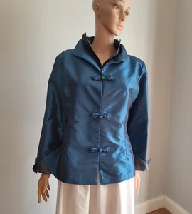 Miniye Royal Metallic Blue, layered look, Oriental Silk Suit Dress Jacket XXL - Picture 1 of 9