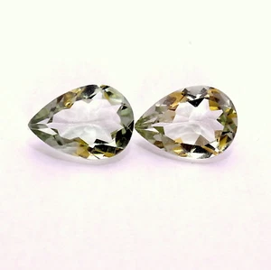 Natural Green Amethyst Pear Cut Pair 14x10 mm 9.15 Cts Lustrous Loose Gemstones - Picture 1 of 5