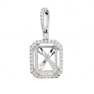Pendant Semi Mount Emerald Cut 10x8mm In 14K White Gold With Diamonds (38999) - Picture 1 of 5
