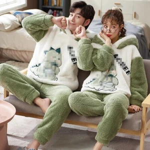 Conjunto de pijamas gruesos de invierno para mujeres para parejas ropa de dormir para hombre ropa de dormir cálida de dibujos animados - Imagen 1 de 5