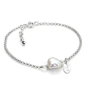 Sterling Silver Rolo Chain Bracelet with Natural Freshwater Pearl - Picture 1 of 8
