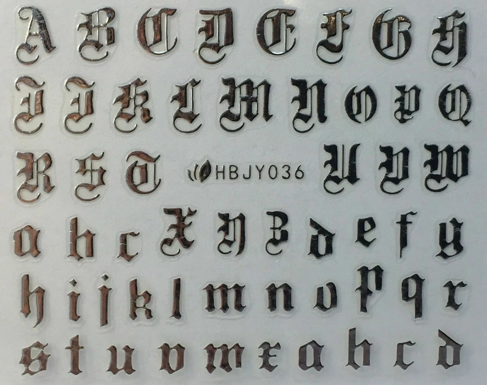 Calcomanías adhesivas 3D para arte en uñas letras del alfabeto plateadas HBJY036 Foto 1 de 3