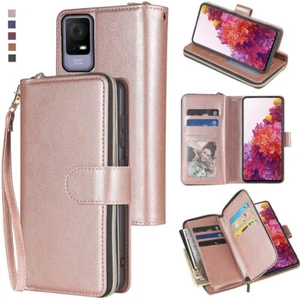 TCL 406 408 Wallet Case 9Card Zipper Slots Kickstand Flip Leather Phone Case - Picture 1 of 42
