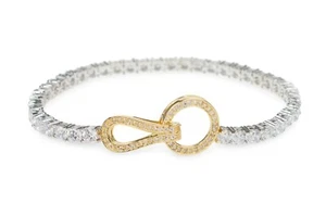 CZ by Kenneth Jay Lane 18K Gold & Rhodium Plated CZ Tennis Bracelet NWT - Picture 1 of 4