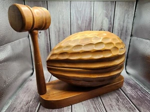 Vintage Mid Century Carved Shaped Nutcracker Cracking Bowl Set w/ Mallet Tool - Picture 1 of 12