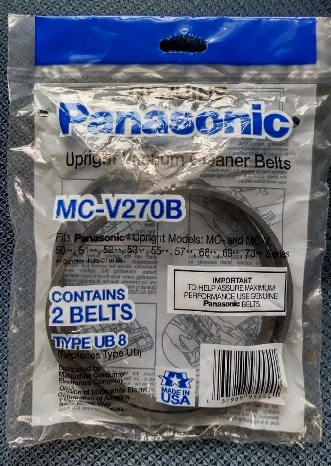 Original Panasonic MC-V270B Type UB-8 Upright Vacuum Cleaner Belts