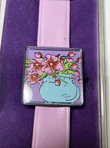 1986 Peter Max Blue Vase W Flower Pink Leather Watch 900/15 Psychedelic Art NOS - Picture 1 of 10