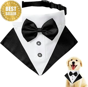 Formal Dog Tuxedo Bandana Vest Set w/ Detachable Bow Tie for Wedding & Party - Picture 1 of 12