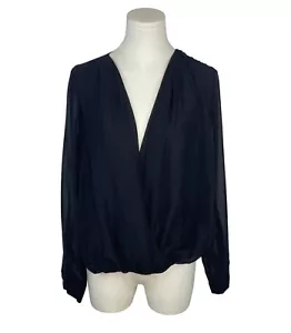 Liberty Love Womens Black Sheer Long Sleeve Wrap Blouse Size S - New - Picture 1 of 9
