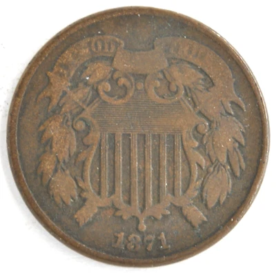 United States 1871 Series 2 Cent Piece Bronze Philadelphia Mint Large Coin - Image 1 of 2