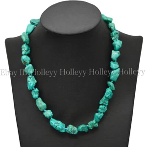 Natural 15-18mm Irregular Green Turquoise Nugget Gemstone Beaded Necklace 18'' - Picture 1 of 8