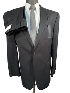 New ANDREW MARC Mens Black STRETCH SLIM FIT 2pc Suit 44L Jacket 37x33 Pant - Picture 1 of 15