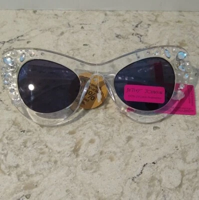 BETSEY JOHNSON retro clear & white cateye sunglasses, rhinestone accents, NEW - Image 1 of 4