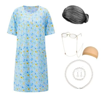 Old Lady Costume for Women Granny Costume Kit with Old Lady Nightgown Wig Gra... - Image 1 of 4