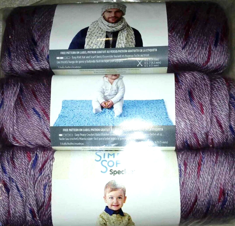 Lote de 3 madejas de hilo de motas suaves Caron Simply SNAPDRAGON #4 mediano 100 % acrílico Foto 1 de 1