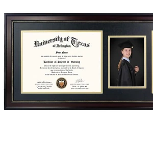 Multi-Functional 11x22 Mahogany Frame for Diploma, Tassel, and 5x7 Photo - Picture 1 of 8