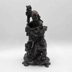 Antique Chinese Hand Carved Wooden Buddha With Child Statue - Picture 1 of 8