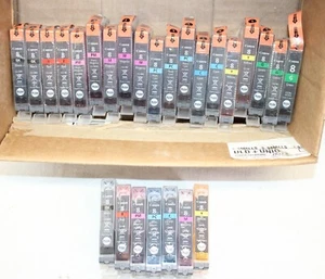 GENUINE! CANON CLI-8 BK M C Y PM PC R G Pro9000 INK CARTRIDGES LOT!! 19 new + 7! - Photo 1/10