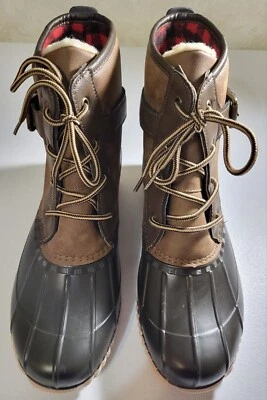 Botas de lluvia para mujer Madden Girl Duck talla 9,5 negras/marrones  Foto 1 de 4