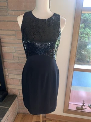 Oleg Cassini черный галстук блестки гламур вечеринки коктейльное мини-платье размер 10 - Изображение 1 из 4