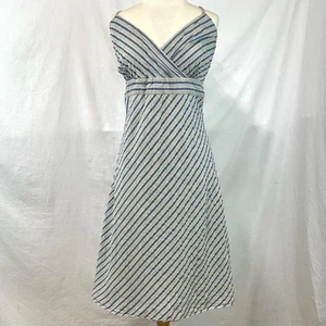 CROSSING POINTE Vintage Blue Cream Striped Babydoll Sun Dress Plus Size 18 Beach - Picture 1 of 5