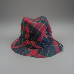 Sombrero de cubo Avoca tejido a mano rojo verde tartán a cuadros pura lana nueva mediano - Imagen 1 de 6