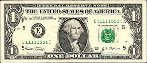 2003 $1 FRN Richmond E True Binary (1s) & (5s) (11111551) Serial Number Dollar - Picture 1 of 2