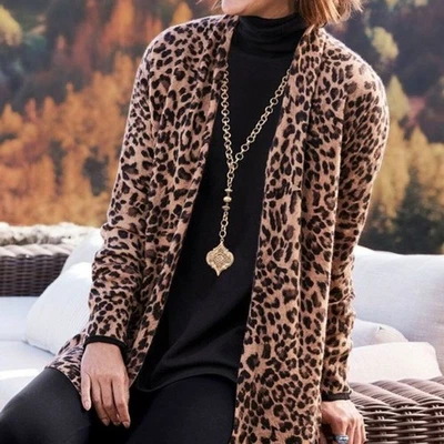 Cárdigan Suéter Estampado Leopardo Cachemir Sibyl Surroundings Para Mujer 2X Plus Foto 1 de 4
