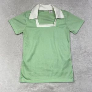 VTG Empire Knitwear Gene Stuart Original Blouse Green White Collar 60s 70s 17x24 - Picture 1 of 6