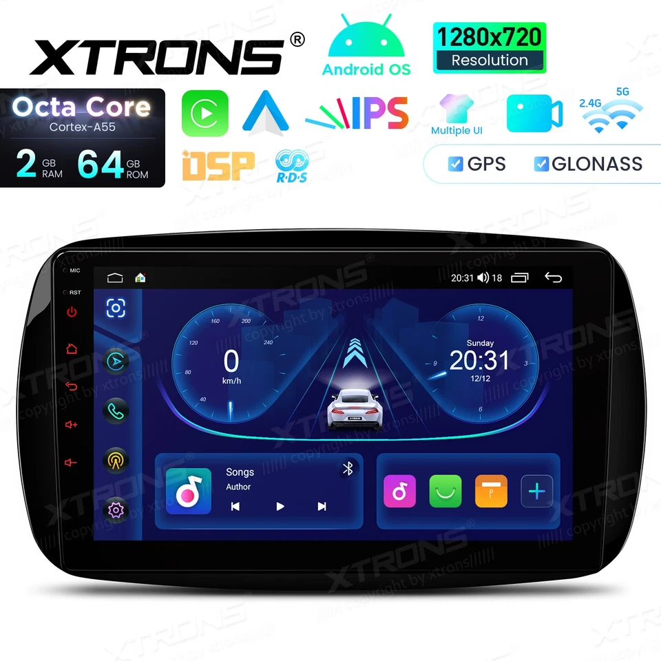 9 Zoll Für Smart Fortwo 451 453 Autoradio Android 14 64G GPS CarPlay RDS DSP IPS - Bild 1 von 4