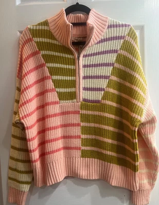 New Easel Women's Clothing Colorful 1/4 Zip Loose Knit  Striped Sweater Small ! - Image 1 of 4