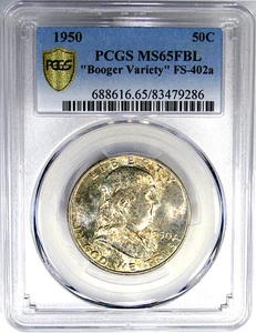 1950 50C PCGS MS65FBL BOOGER FS-402A FRANKLIN ~ GORGEOUS LUSTER & ORIGINAL COLOR - Picture 1 of 6