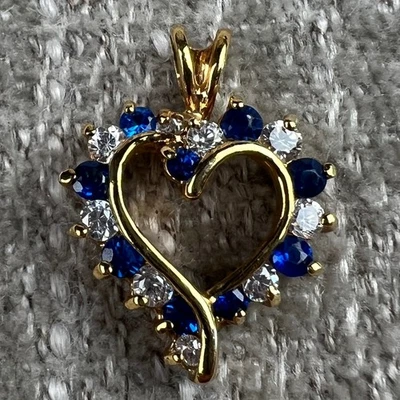 Collar Colgante Corazón Oro Zafiro Cristal Azul Circonita cúbica Dije Plata de Ley 925 Foto 1 de 4