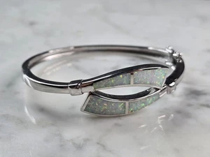 Womens Sterling Silver Modernist Opal Bangle Bracelet 17.3g E1406 - Picture 1 of 4