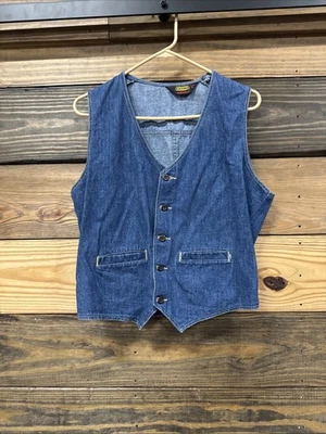 Vintage Wrapid Transit Wrangler Vest Women's Large Blue Denim Made in the USA - Image 1 of 4