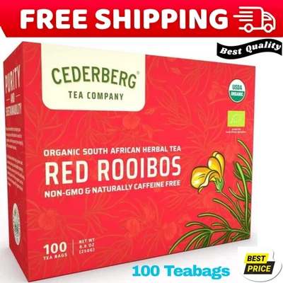 Red Rooibos Tea 100 Teabags Organic - Naturally Caffeine Free - - Image 1 of 4