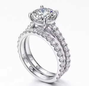 Set Anelli Anelli Argento - Oro Con Diamanti Moissanite 3 Carati - 8 (18.1 mm) - Foto 1 di 8