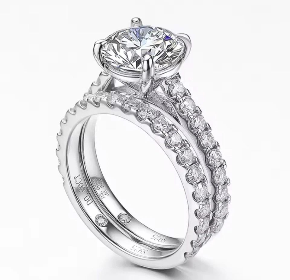 Set Anelli Anelli Argento - Oro Con Diamanti Moissanite 3 Carati - 8 (18.1 mm) - Immagine 1 di 4