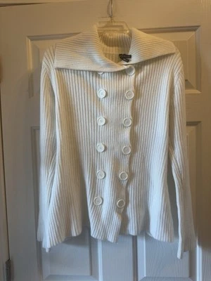 White Collared Button Front Cardigan Sweater Size XL Take Out Brand - Image 1 of 4
