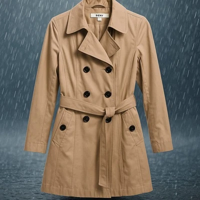 Gabardina para mujer DKNY talla M beige doble botonadura chaqueta con cinturón tostado medio Foto 1 de 4