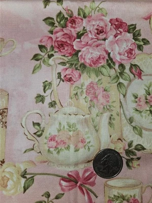 Tecido de colcha de algodão 7/8 jardas década de 1990 NORTHCOTT rosa jardim chá rosa floral rosas - Imagem 1 de 2