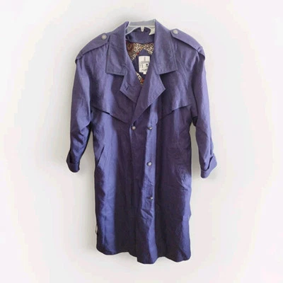 J. Gallery Women's Navy Trench Coat Size 13/14 P Button Belted Removable Liner - Image 1 of 4