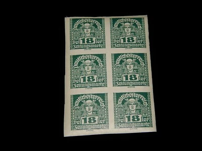 Sello vintage, AUSTRIA, ALEMANIA AUSTRIA, 1921 BLOQUE DE 6, MNH, #AT P38, Imperf Foto 1 de 3